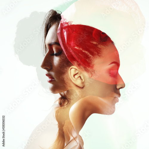 Fotografie Double exposure portrait of two beautiful fashion girls