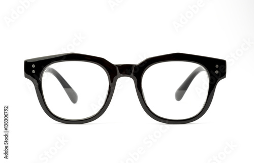black frame glasses isolated on white background.