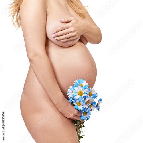 Vector set of contour beautiful nude pregnant women. Maternity