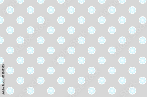 Grey polka dot background with blue flower inside.