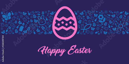 Easter greeting card with happy easter and icons
