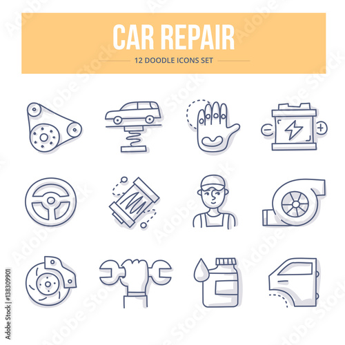 Car Repair Doodle Icons