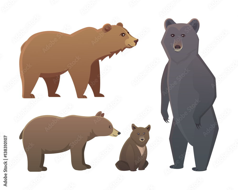 Set Of Grizzly Or Brown Bear Stock Illustration - Download Image