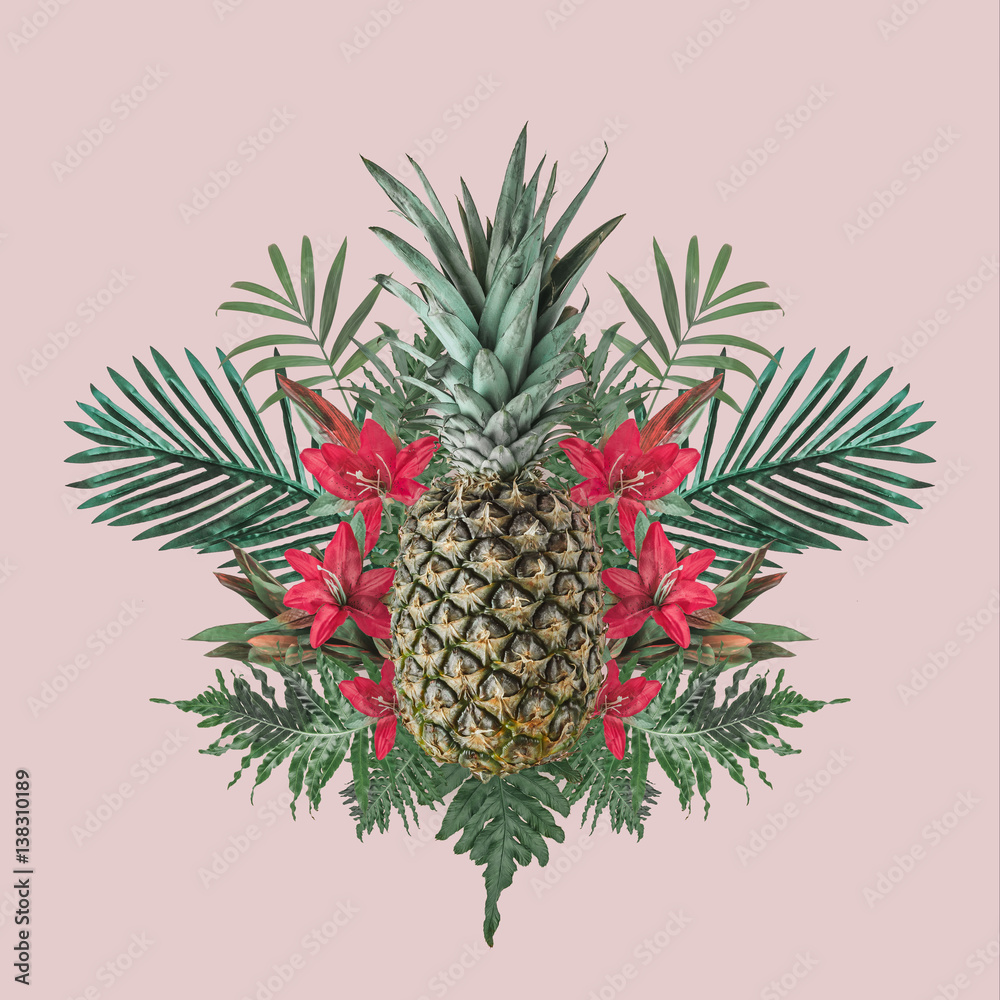 Creative hipster tropical background with pineapple on blush background. Fruit concept. Creative hipster tropical background with pineapple on blush background. Fruit concept.
