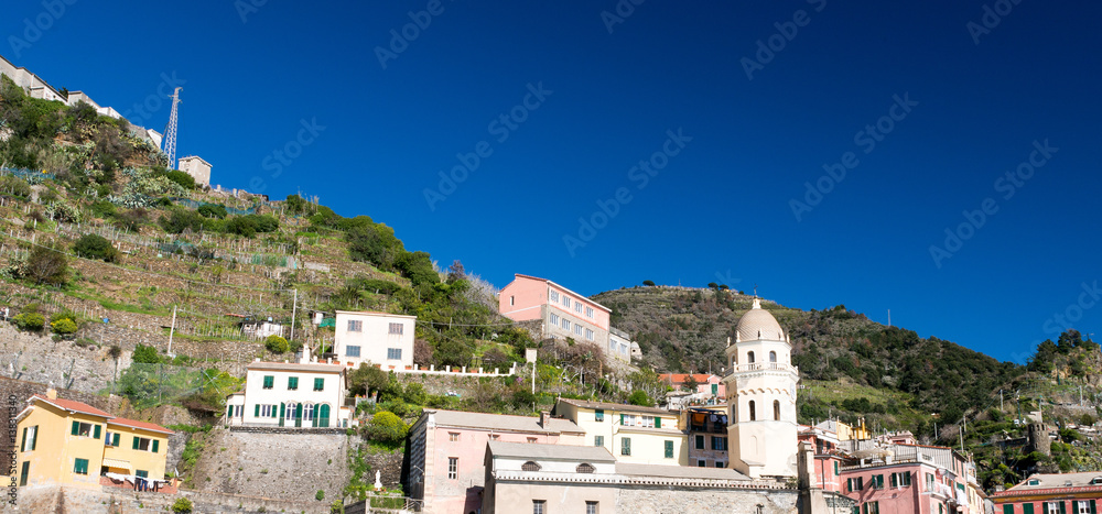 Quaint Village of Vernazza, Cinque Terre. Beautiful colorful homes of Town center