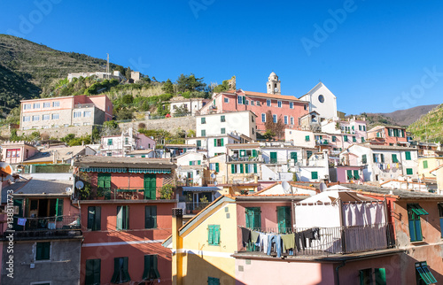Quaint Village of Vernazza, Cinque Terre. Beautiful colorful homes of Town center © jovannig