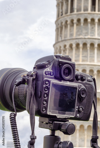 Modern Camera immortalizing Leaning Tower of Pisa photo