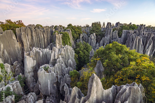 Beautiful sunset in Stone Forest in Shilin, Kunming, Yunnan province, China