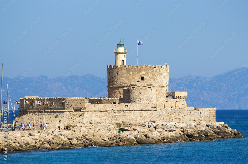 ancient Tower and Fort of Saint Nicholas in Rhodes, Greece