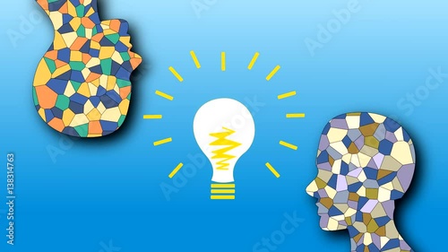 The emergence of the idea, a mosaic of human head, inspiration and creativity