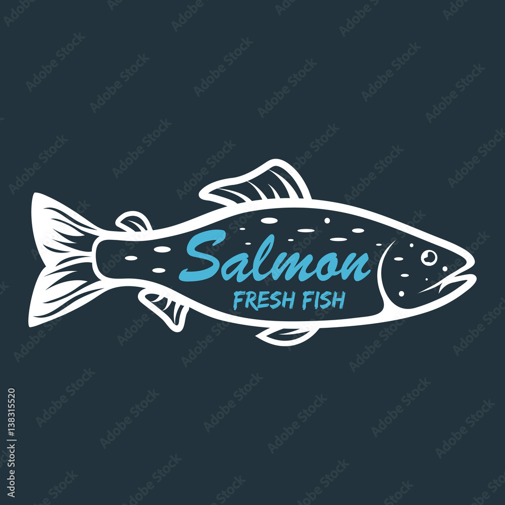 Salmon icon . Saltwater fish isolated on white background. Vector  illustration, clip art Stock Vector