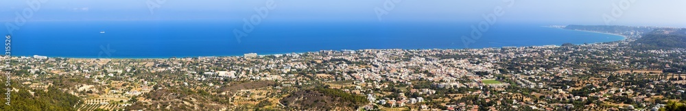 panorama of the coast of the island of Rhodes with the Aegean