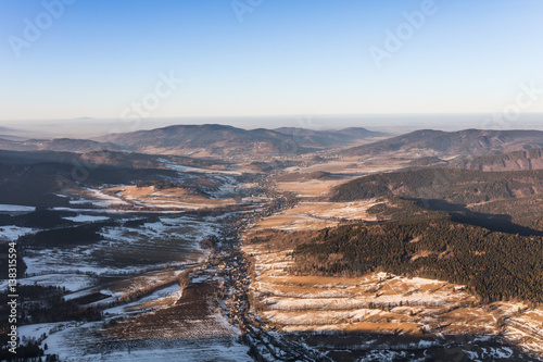 aerial view of the winter mountains
