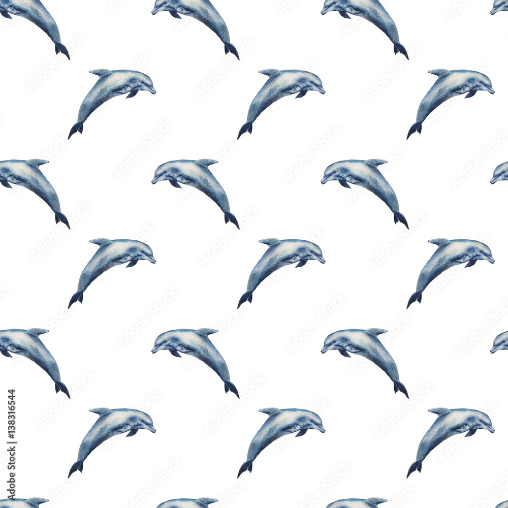 Obraz premium Watercolor seamless pattern dolphins