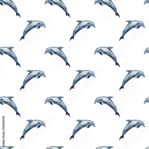 Watercolor seamless pattern dolphins