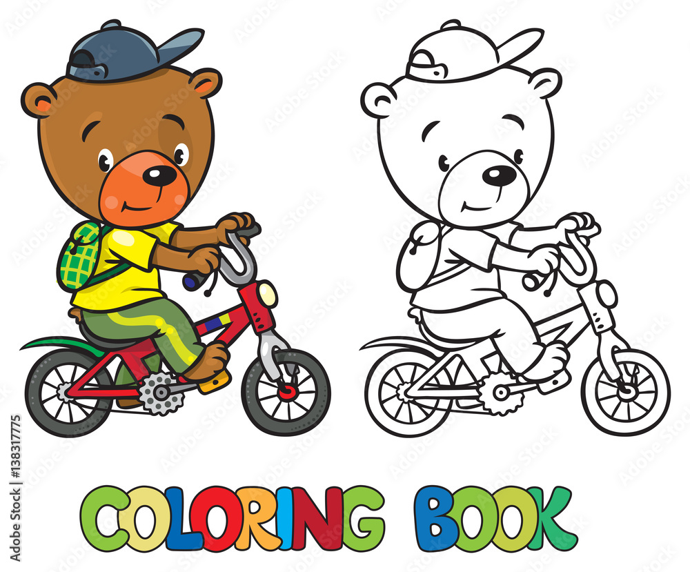 Coloring book of little funny bear on bicycle Coloring book of little funny bear on bicycle
