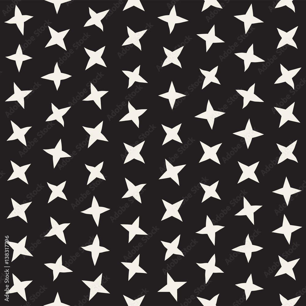 Stylish Doodle Scattered Shapes. Vector Seamless Black And White Freehand Pattern