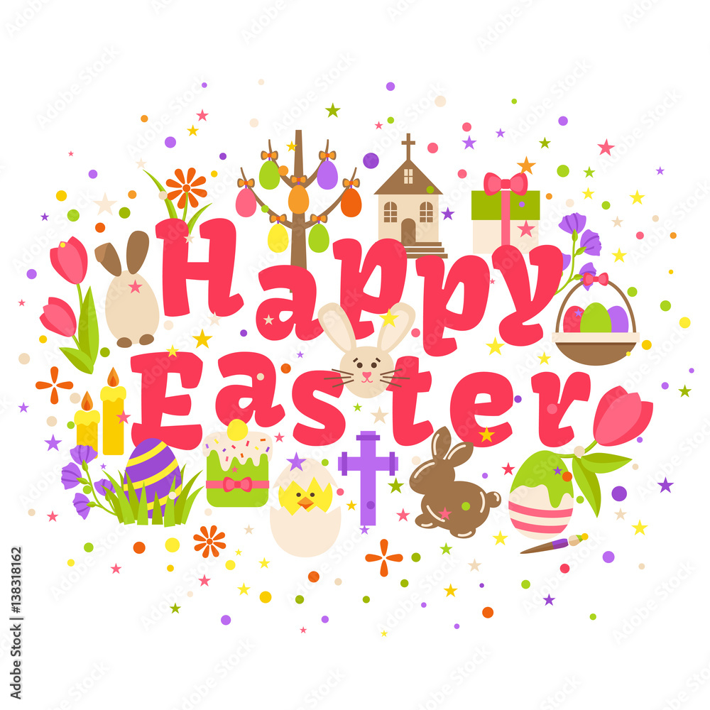 Naklejka premium Happy easter label isolated on white background. Ostern spring celebration card element vector illustration