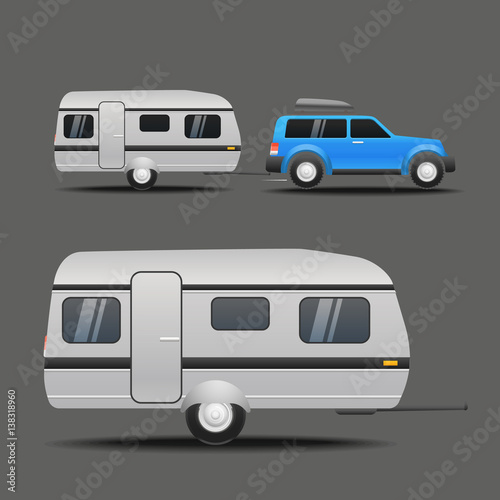 Modern car with the trailer. Vector illustration