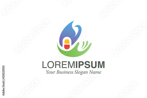 Herbal Care with Hand for Medical Logo Design Vector