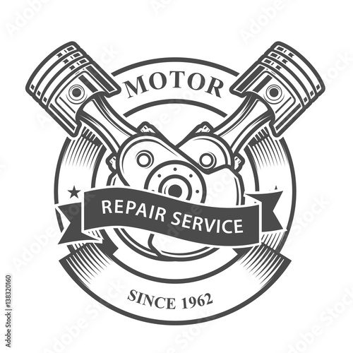 Engine pistons on crankshaft  - auto repair service emblem