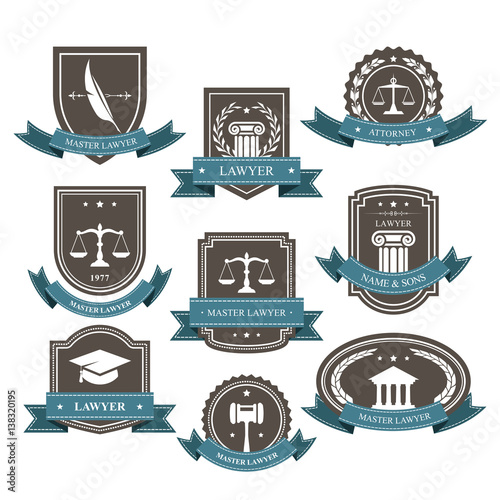 Master lawyer and attorney emblems, blazons and badges