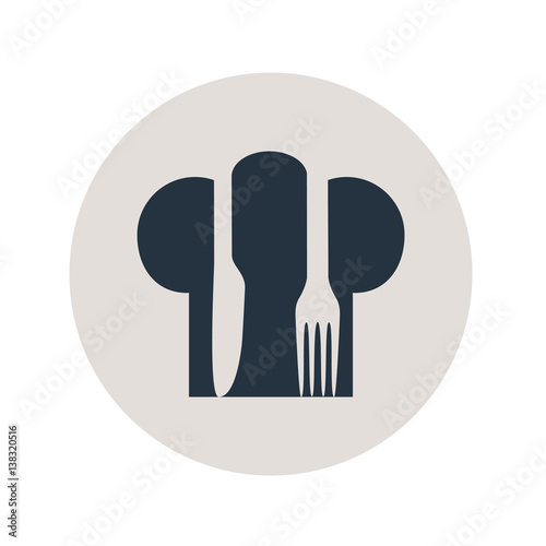 Icono plano gorro cocinero con cubiertos en circulo gris