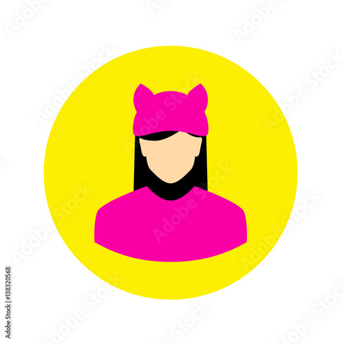 Icono plano silueta mujer con gorro orejas gato en circulo amarillo
