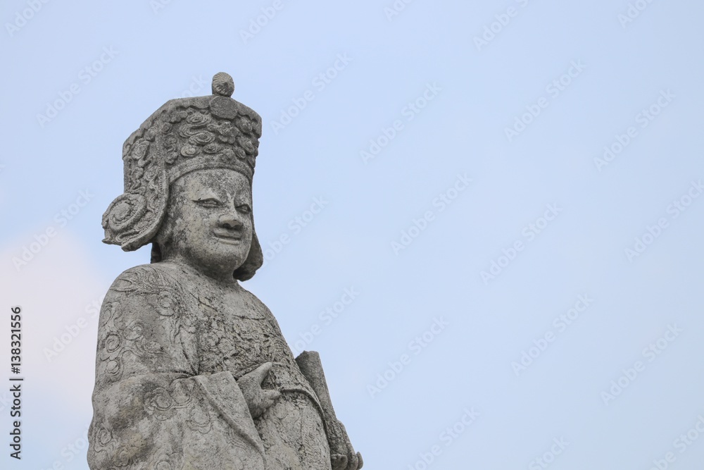 stone statue antique style China Closeup temple in Thailand. with copy space.