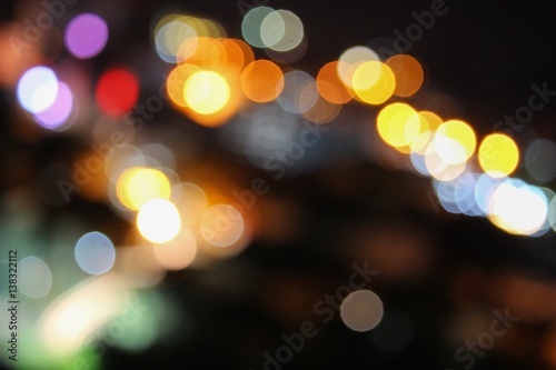 Abstract blurred bokeh in city colorfu beautiful in night top view, with copy space