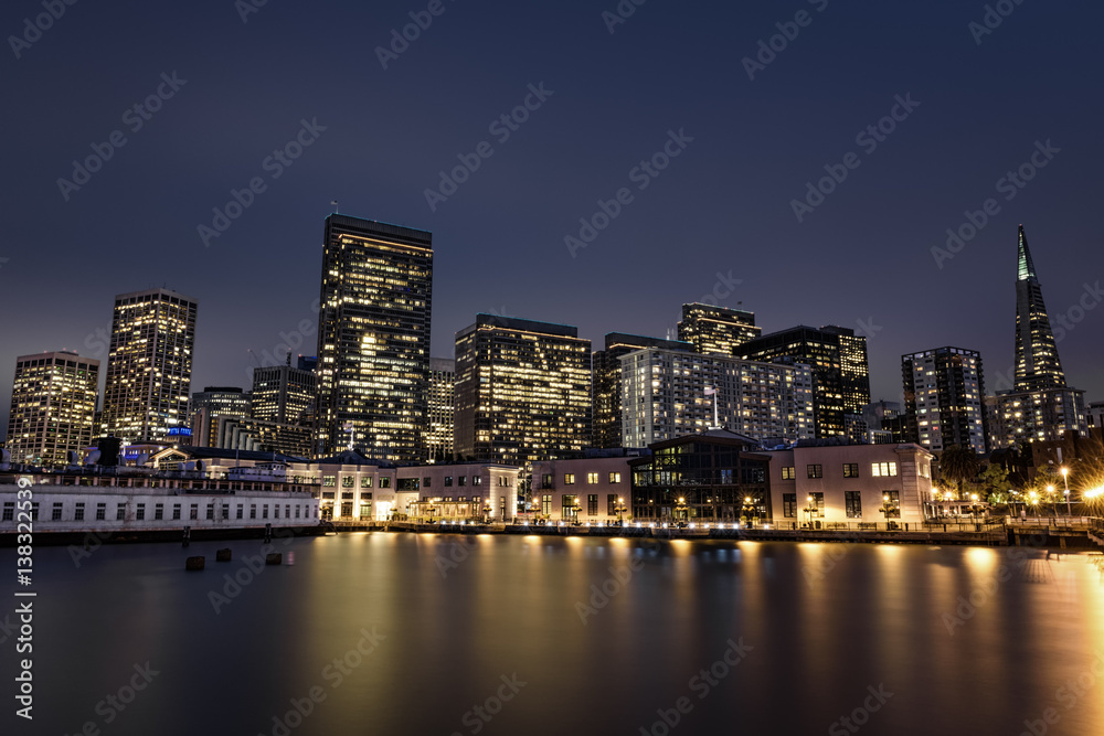 San Francisco skyline from Pier 7 after sunset San Francisco skyline from Pier 7 after sunset
