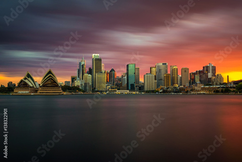 Sunset skyline of Sydney downtown with Opera House, NSW, Australia