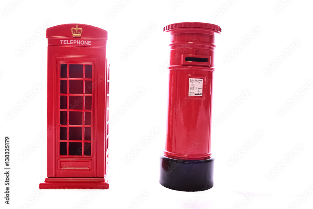 Classic British red phone booth and post-box on isolated white Classic British red phone booth and post-box on isolated white