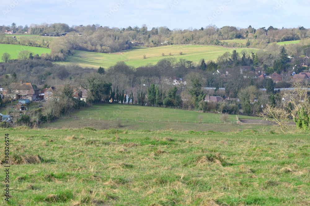 Farthing downs at Couldsdon Surrey, near London, England. It is  Wintertime in the morning.