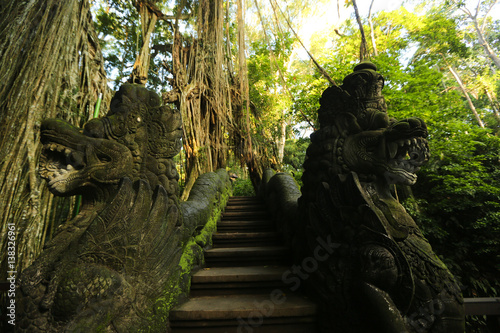 Stone statue in a tropical forest