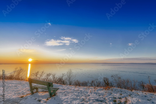Winter landscape by the lake Balaton, Hungary, Europe