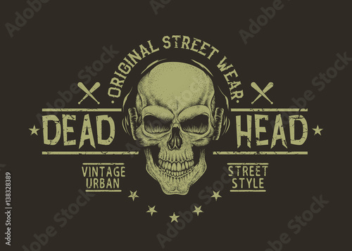 Street style label of skull.Prints design