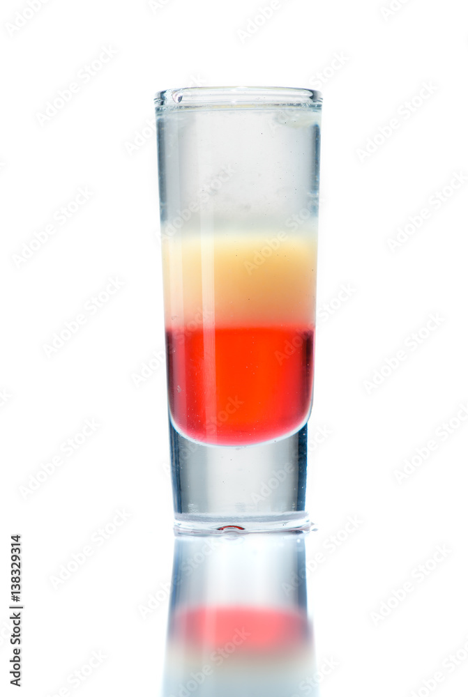 alcoholic shots isolated on white background with reflection alcoholic shots isolated on white background with reflection