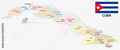 Administrative and political vector map of Cuba with flag
