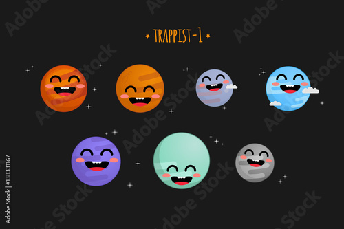 Trappist-1 system cute vector illustration