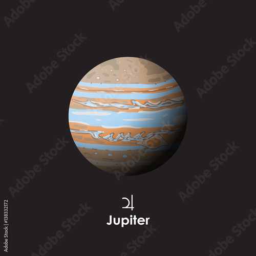 Vector Jupiter on dark background with symbol