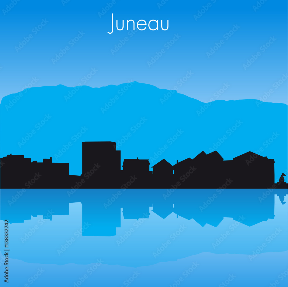 Juneau USA Vector detailed skyline with reflexion
