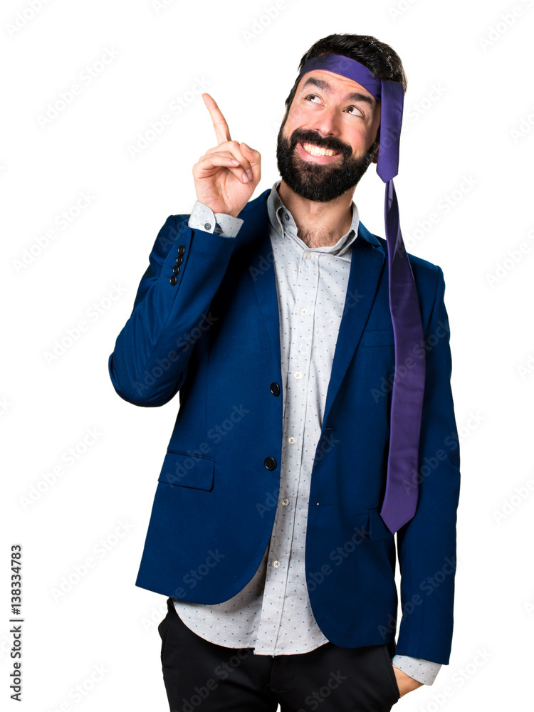 Crazy and drunk businessman pointing up Crazy and drunk businessman pointing up