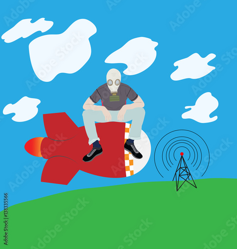 Flight on the rocket bomb in a gas mask over the radio tower