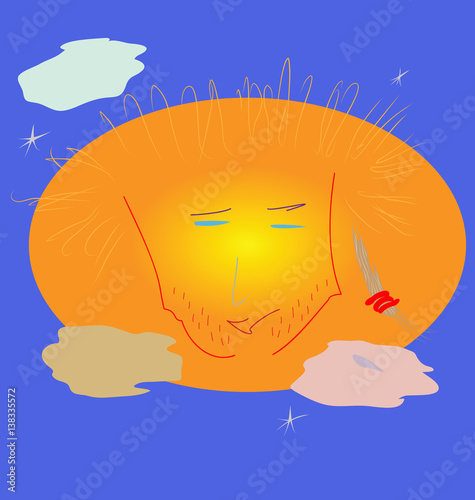 Unshaven face of the Sun, covered by clouds, near the morning stars