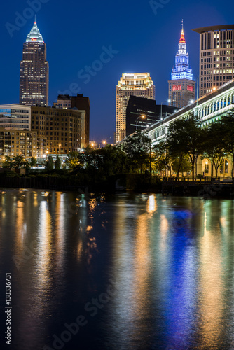 Cleveland, Ohio Skyline and Cuyahoga River at Sunset