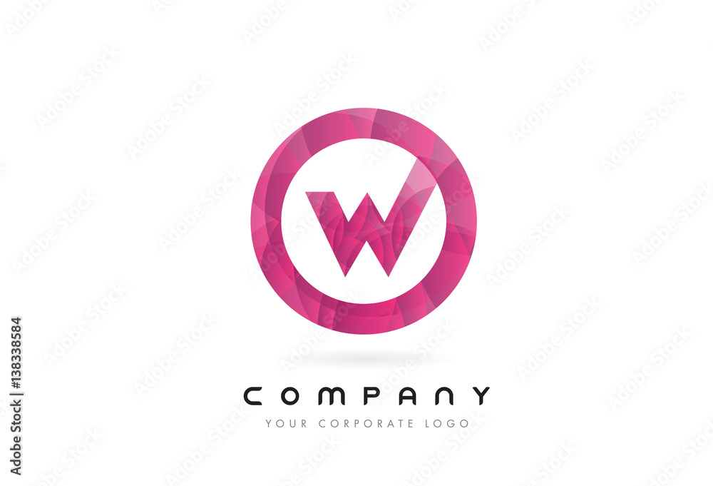 W Letter Logo Design with Circular Purple Pattern.