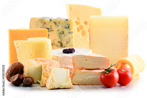 Different sorts of cheese isolated on white background