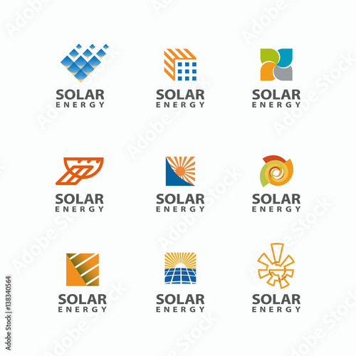 Abstract set of solar energy logo. Sun logo for the brand. Eco energy emblem.