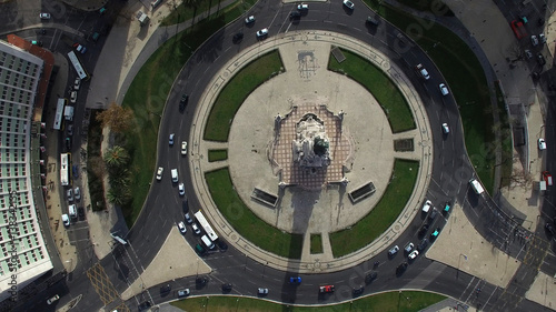 Top View of Marques de Pombal Square, Lisbon, Portugal